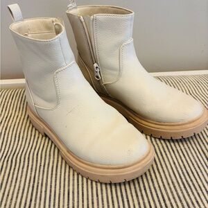 White Ankle Boots with Tan Soles